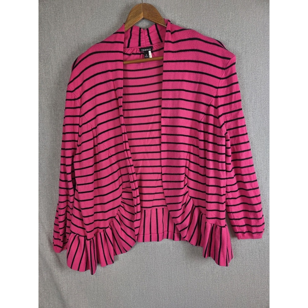 Torrid Cardigan Womens 2 Pink Draped Striped Asymmetrical Open Sweater Coquette